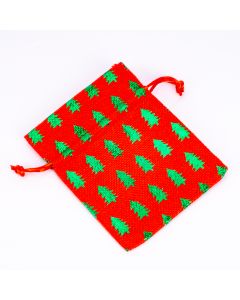 Bolsa tela estampada arboles navideños 12.8x10.5cm 