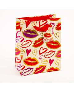 Bolsa papel decorada corazón labios 18x23x10cm