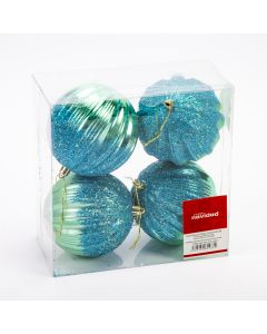 Esfera navideña con relieve y escarcha 4und 9.8cm verde agua