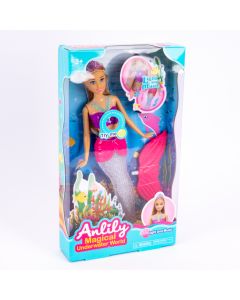 Muñeca barbie sirena magical underwater world con luz y sonido 29cm +3a