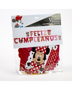 Letrero cartón feliz cumpleaños Minnie Mouse puntos