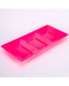 Bandeja plástica rectangular 3 divisiones 3und rosado neón
